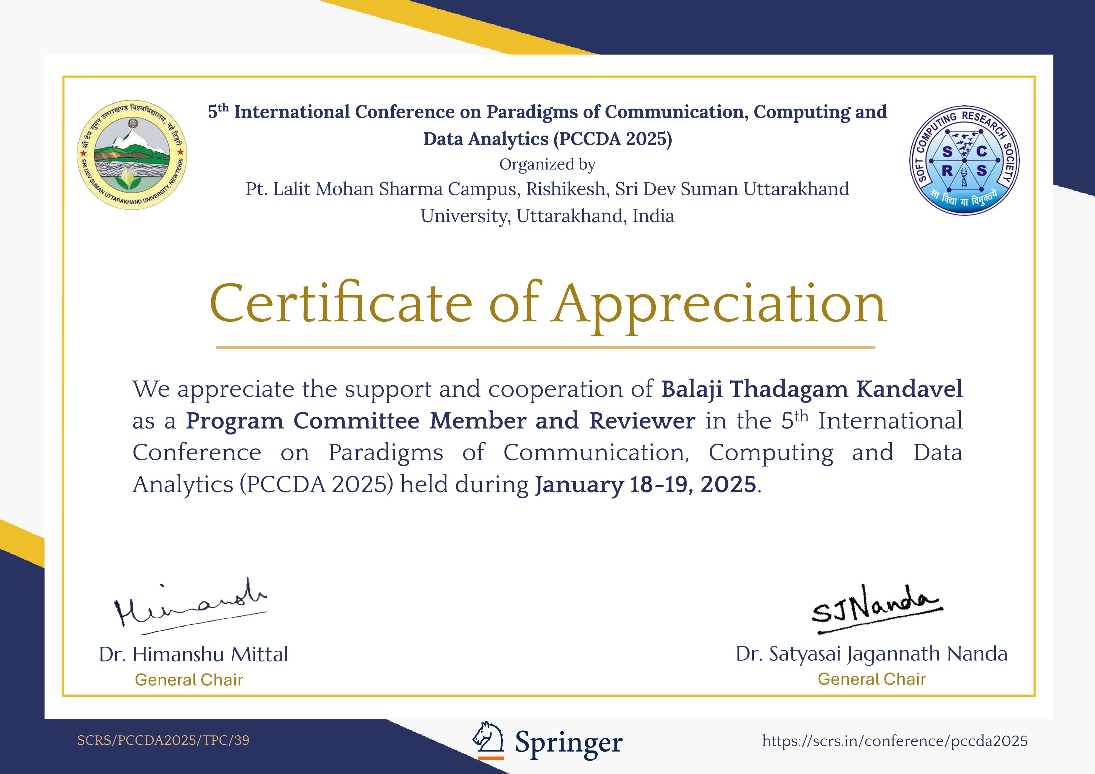 PCCDA 2025 Reviewer Certificate